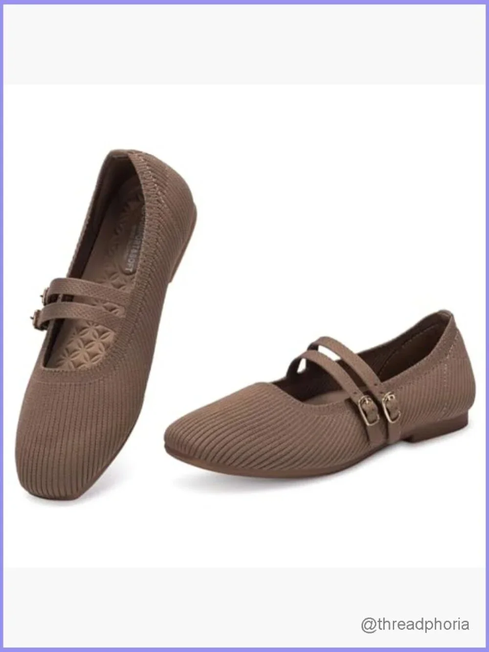 Square Toe Mary Jane Flats with Adjustable Strap Comfortable Slip On Knit Shoes